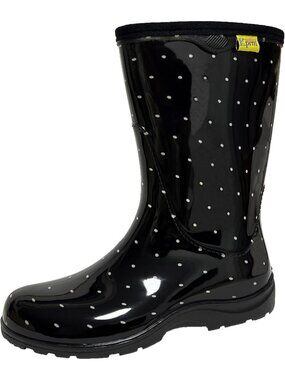 Women's Polka Dot Rain Boots Waterproof Mid Calf Rubber Outdoor Garden Shoes